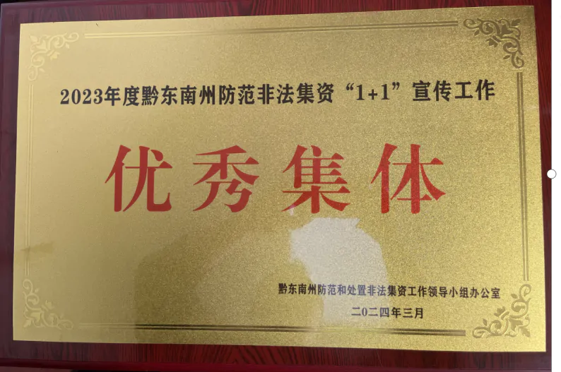 国寿财险黔东南中支荣获2023年全州防范非法集资&ldquo;1+1&rdquo;宣传工作优秀集体
